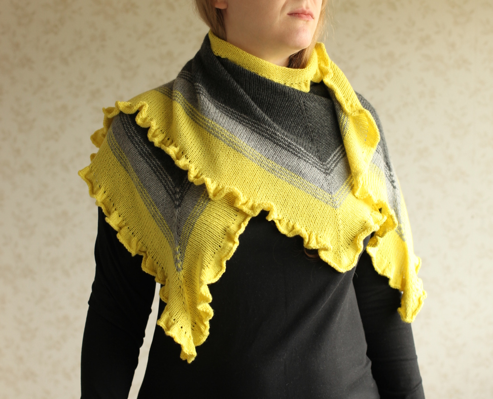 Crayon Fade shawl wrapped around the neck